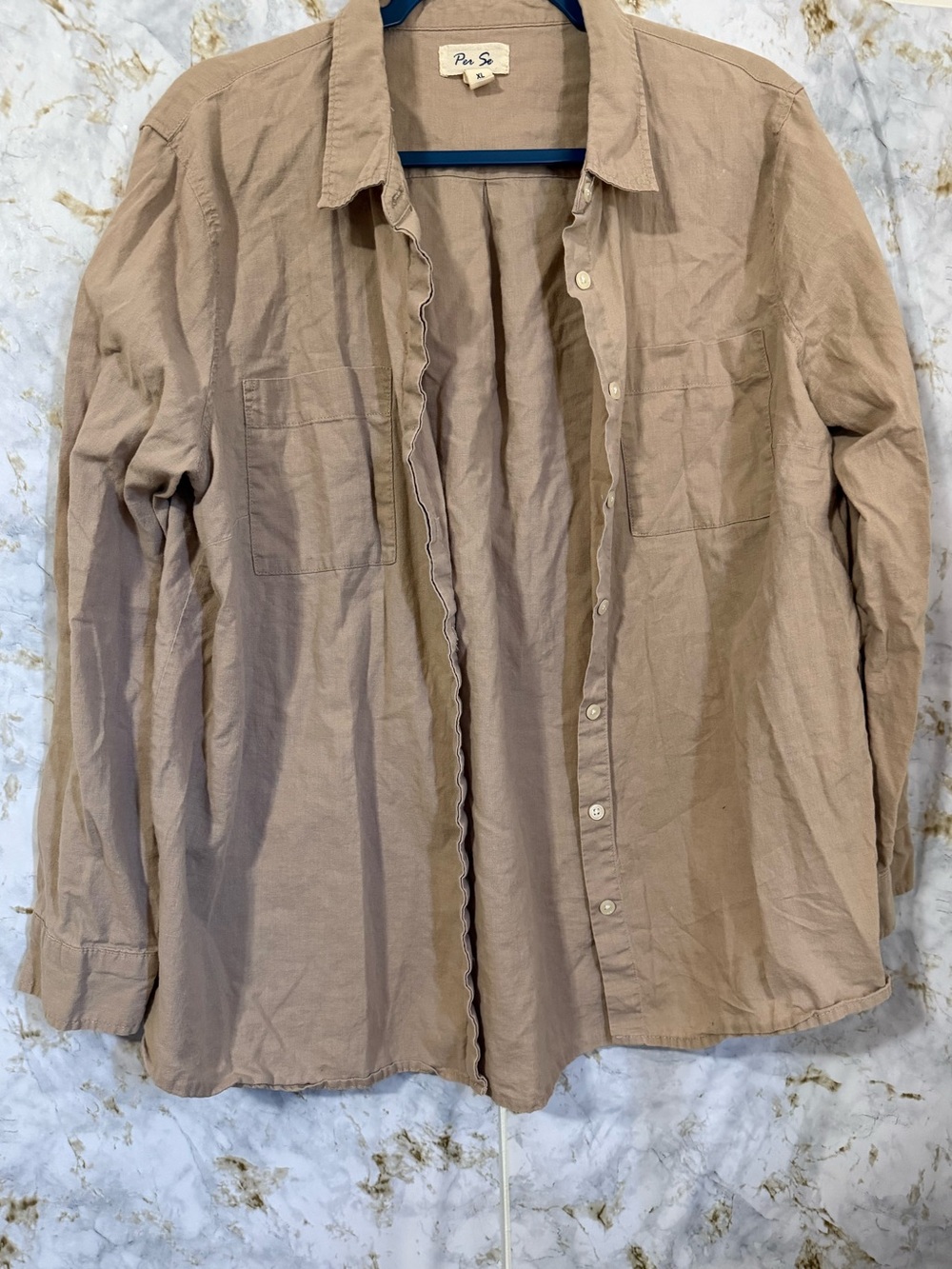 Per Se Lightweight Tan Button-Front Shirt Jacket